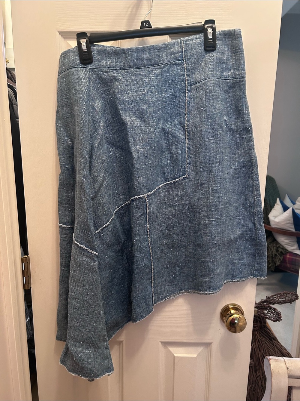NWT Pilcro Asymmetrical Linen Patchwork Skirt w/Back Zipper & Silver Finish. 12.